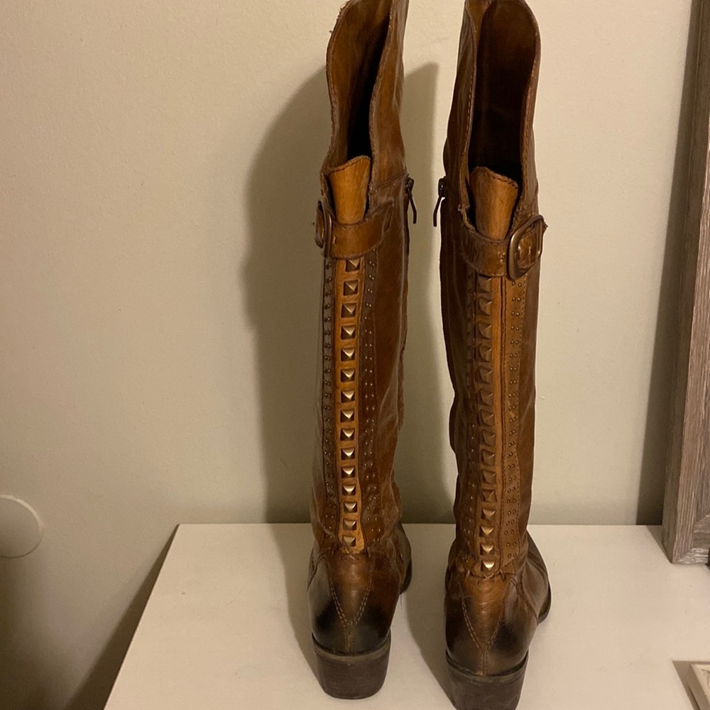 Over the knee two tone boots- used and well loved. They zip on the sides.